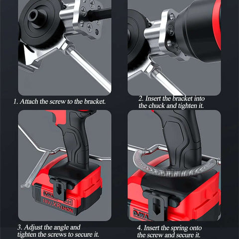 Installation steps for Drill Nibbler Attachment For Sheet Metal Cutting on a cordless drill for clean burr-free cuts up to 0.8mm.