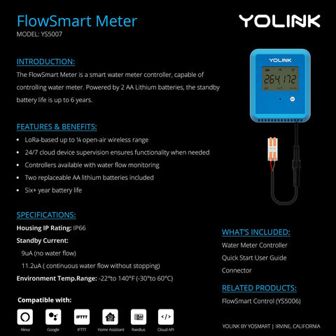 FlowSmart 0.75 Inch Smart Home Water Meter With Leak Detection And Real Time Usage Alerts No Hassle Hub Included For Easy Remote Monitoring And Detailed Water Consumption Reports, blue unit with display