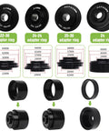 Pro Grade Bicycle Bottom Bracket Install And Removal Tool Kit adapter rings with size details for BB installation.