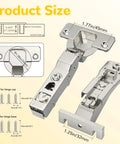 Premium 4 Pack Soft Close Cabinet Hinges For Face Frame Inset Doors showing detailed dimensions and installation instructions.