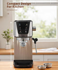 Top Shelf Automatic Espresso Coffee Maker With 20 Bar Pressure And Glowing Touchscreen Panel Offering Zero Fuss One Button Operation For Crisp Americanos Silky Milk Froth And Quick Steam Power For Your Daily Grind Now, stainless steel, compact design, 14in height