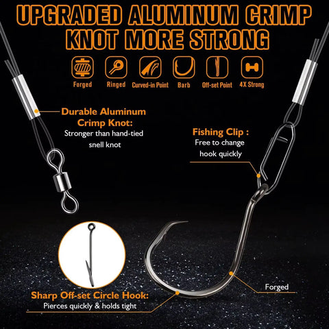 Upgraded aluminum crimp knot in Take Down Catfish Rigs Set With Float Rigs And Rattles Santee Circle Hooks Size Six Oh Ready To Use Catfishing Tackle 90Lb Leader Durable Pretied Tackle Kit 6 Pieces For Fast No Fuss Catfishing