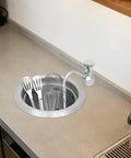 Dipper Well Faucet & Bowl Set, Coffee Shop Bar Counter Sink Faucet, with whisk and spatulas in stainless steel bowl.