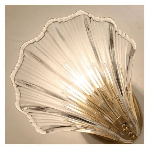 Crystal Wall Lights Living Room Bedroom Lamp Sconces Lighting - Shell Copper Light Fixture Corridor Decoration T-155, close-up view of glass shade.