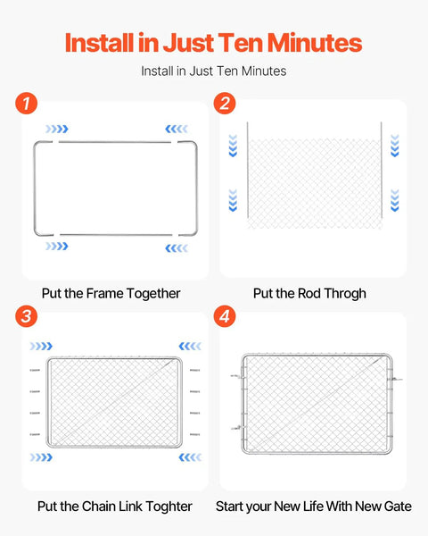Assembly instructions for Adjustable Chain Link Fence Gate 72 By 48 Inches Rust Resistant Galvanized Steel Garden Gate