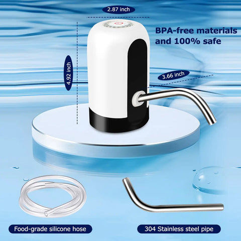 Rechargeable Water Dispenser For 5 Gallon Bottle With One Switch Operation BPA Free Jug Pump Kit, silicone hose and stainless steel spout