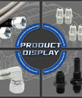 Beefy 70 Inch Flexible Stainless Steel Braided Transmission Cooler Lines Kit displayed with various adapters.