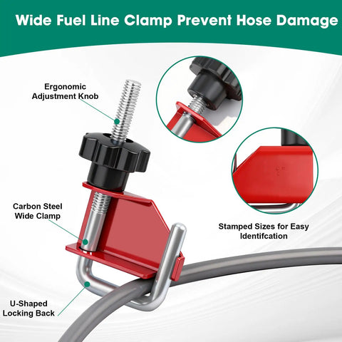 Wide fuel line clamp from 4 Piece Hose Pinch Off Pliers Set for Automotive Brake Line Clamps and Fuel Lines, red with ergonomic knob
