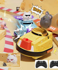 2 Pack Remote Control Cat And Mouse Ejecting Bumper Cars For Kids, toy cars in action with controllers, fun for ages 3-7