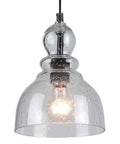 Two Pack One Light Adjustable Mini Pendant With Hand Blown Clear Seeded Glass In Oil Rubbed Bronze Finish, sloped ceiling view.