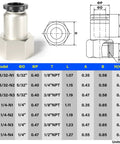 Straight Push To Connect Pneumatic Fittings 1/4 Inch Tube OD To 1/4 Inch Female NPT Thread Copper and Plastic Pack Of 10 PCF-1/4-N2 with size chart