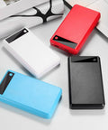 Rugged Six Slot Battery Enclosure With Real Time Digital Display For Portable Road Trips And Campouts Plug And Play Usb Charger Case in four colors.
