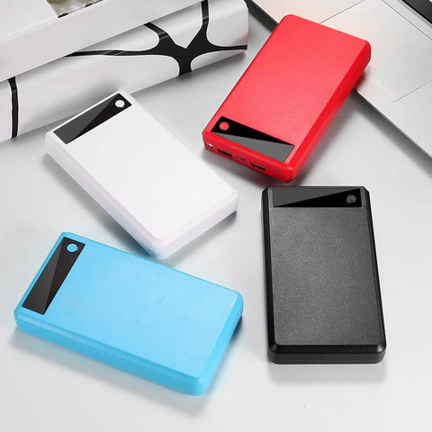 Rugged Six Slot Battery Enclosure With Real Time Digital Display For Portable Road Trips And Campouts Plug And Play Usb Charger Case in four colors.