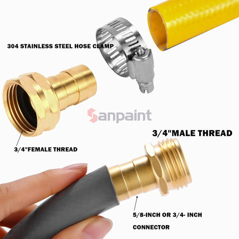 Two Pack Brass Garden Hose Repair Connector Kit With Clamps Fits 3/4 Inch Or 5/8 Inch Hose Fittings Male And Female