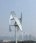 800W Vertical Axis Wind Turbine Kit With MPPT Controller For 12V 24V 48V Systems, VAWT Wind Generator, curved blades, city skyline background