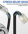25 Foot Heavy Duty Indoor Outdoor Extension Cord With Lighted End 10 3 Gauge 15 Amps 125 VAC LED Power Indicator Oversized NEMA 5-15P To 5-15R Weather Resistant Flexible Black Cord For Tools Patio Lights And More., black cord with stress-relief plug and lighted end