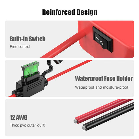 18V Battery Adapter Kit For DIY Ride On Cars And RC Toys, Converts 18V Packs With Switch Fuse Holder, 12 AWG Wire, Red