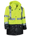 Hi Vis Reflective Rain Jacket Lime X Large ANSI Class 3 Waterproof With Black Bottom Breathable 300D Oxford Shell PU Coating