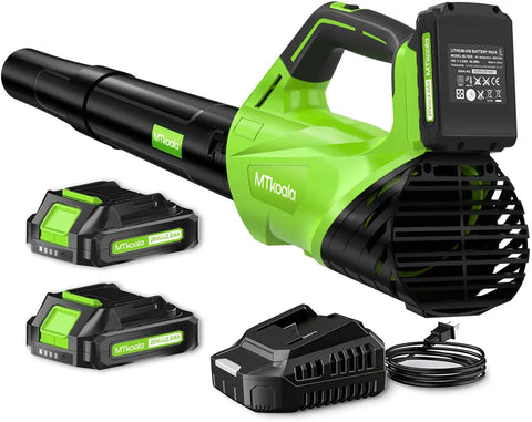 Cordless Leaf Blower With Dual 2.6Ah Batteries And Fast Charger Delivers 450 CFM And 150 MPH Two Speed Modes Lightweight Electric Yard Tool