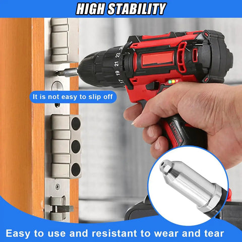 Rivet Drill Adapter Kit For Cordless Drills With Four Rivet Heads 2.4mm 3.2mm 4.0mm 4.8mm Aluminum Alloy Attachment in use