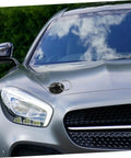 Durable CNC Aluminum Hood Lock Kit for Cars, Trucks, and SUVs installed on vehicle hood