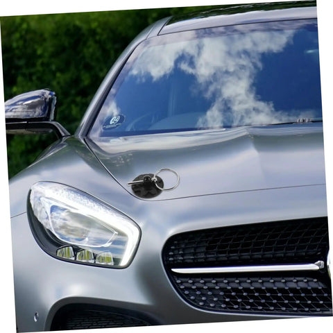 Durable CNC Aluminum Hood Lock Kit for Cars, Trucks, and SUVs installed on vehicle hood