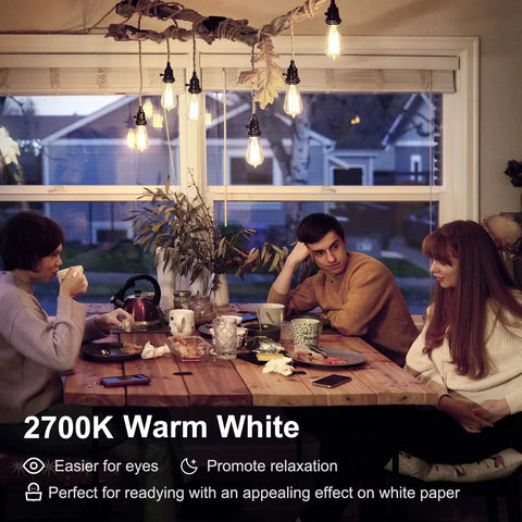 Cozy setting with Vintage Edison Style LED Bulbs 12 Pack For Retro Vibes, 8W ST58 Dimmable, 2700K Warm White, E26 Base.