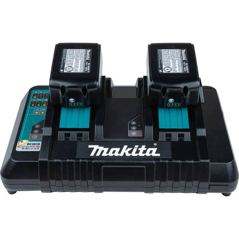 Two Port Rapid Optimum Charger For 18V Lithium Ion Batteries, dual charging with visible battery slots and indicators