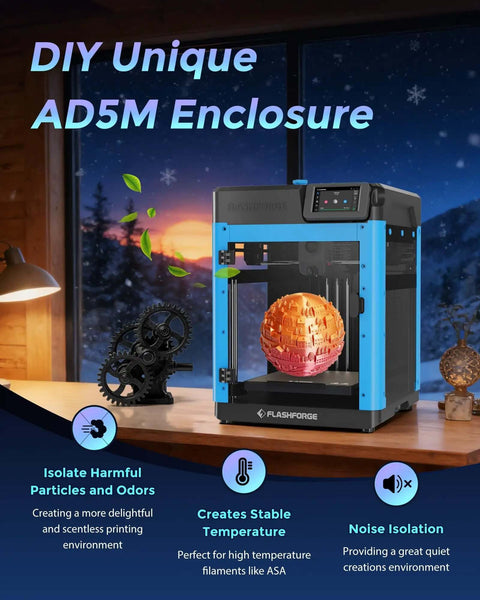 Adventurer 5M 3D Printer with auto leveling, Core XY drive, DIY enclosure, great for kids, reliable first layers in studio setup