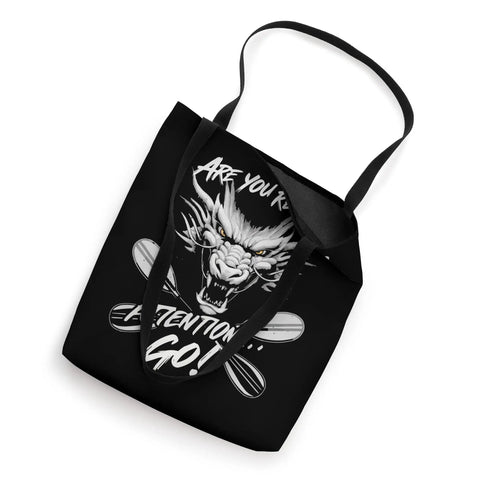 Dragon Boat Paddler Tote Bag For Dragonboating Enthusiasts, black tote with dragon print and paddles design, 16x16 inch.