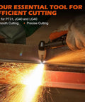 Solid 60 Pack Pt31 Plasma Cutter Consumables With Premium Nozzles Electrodes And Tips For Cut 40 Cut 50 Machines cutting metal with sparks.