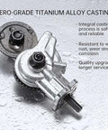 Close-up of aero-grade titanium Portable Drill Powered Metal Cutter Attachment for Drills Plate and Sheet Metal Nibbler.