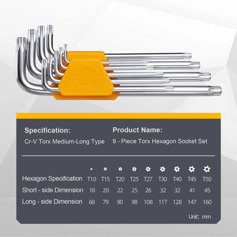Tamper Proof Torx Screwdriver Kit 9 Piece With Pin Hole Security Star Bits Hex Key Allen Wrenches Cr-V Alloy Steel Metric