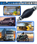 Fuel Line Hand Primer 12mm Rubber One Way Manual Fuel Pump Siphon for cars, boats, motorcycles; black rubber with aluminum fittings.