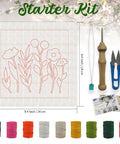 Wildflower Punch Needle Kit Two Pack For Beginners, Embroidery Set with 9.4 inch frame, pre-printed fabric, threads, and tools