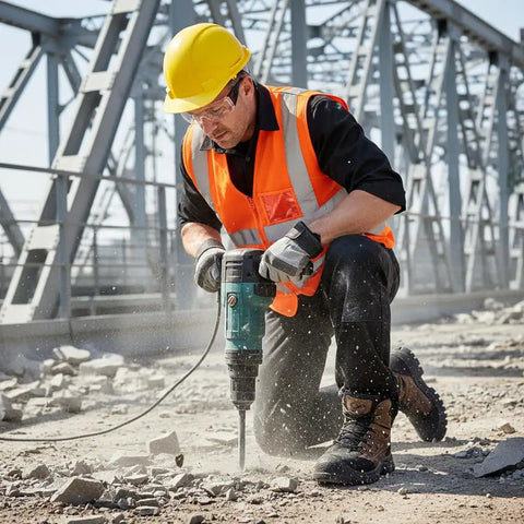 Worker wearing Steel Toe Work Boots For Men Safety Non Slip Puncture Resistant Comfort With Kevlar Midsole for industrial work