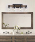 Farmhouse Vanity Light Fixture Four Light With Seeded Glass Shades For Bathroom Hallway And Bedroom, Vintage Sconce Wall Lighting over mirror.