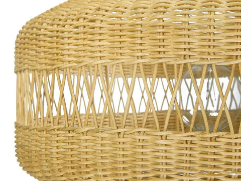 Close-up of the Open Weave Candy Wicker Pendant Lamp in Natural Brown Hand Woven 19.25 Inch Diameter Ceiling Light with 74 Inch Adjustable Cord