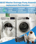 No Fuss Front Load Washer Drain Pump Filter Assembly Replacing Part 280187 And 8181684 shown with modern washing machines.