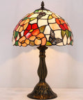 Pink Tiffany Style Table Lamp With Butterfly Stained Glass Shade, 12x12x18 Inches, Bedside Desk Light, Antique Green Bronze Base