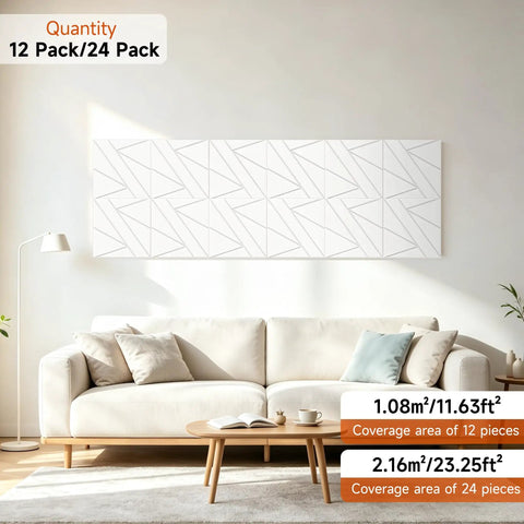 Super Easy Peel And Stick Acoustic Wall Panels High Density Polyester Fiber Sound Absorbing Tiles 12 Pack in modern living room setup.