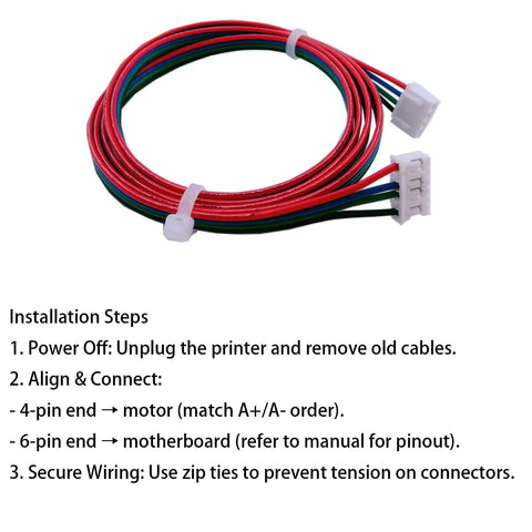 4 Pack 1 Meter 4Pin To 6Pin Stepper Motor Cables For 3D Printers, XH2.54 To PH2.0 Connectors, Installation Steps Shown