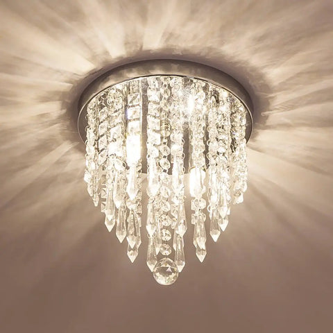Mini Crystal Chandelier Two Lights Flush Mount Ceiling Light for Bedroom Hallway Bar Kitchen Bathroom, sparkling acrylic crystals