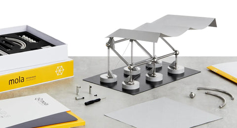 Magnetic Modular Structural Kit 4 for Engineering and Architecture education with 145 pieces, showing assembled structure.