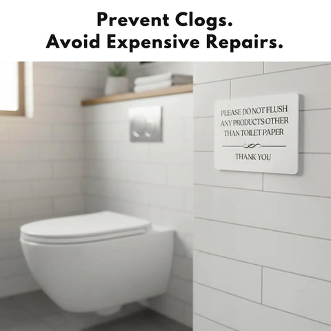 Do Not Flush Sign For Bathrooms White Acrylic Five By Three Point Five Inches in modern bathroom preventing clogs.