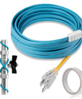 Image of Six Foot Heat Tape For Freezing Pipes With Gutter Heat Cable And Water Pipe Insulation Self Regulating Temperature For Metal And Plastic Pipes Roof Snow Deicing Easy 120V Install shown with a plug, insulation tape, and a metal pipe demonstration.