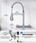 Hurran Wall Mount Kitchen Faucet, Commercial Utility Sink Faucet with flexible spout and dimensions for installation guidelines.