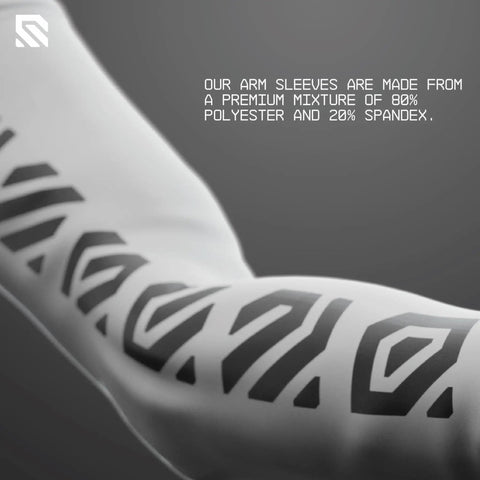 Epic Gaming Arm Sleeves With Compression Fit And Seamless Build For The Daily Grind Keeps You Cool On The Reg Reduces Friction So You Can Clutch Every Match White Small Medium close-up of fabric blend showing 80% polyester and 20% spandex.
