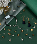 All-in-One Leather End Caps Kit for Jewelry Making, Kumihimo Bead Caps displayed with bracelet and earrings