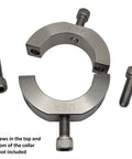 Two Piece Clamping Shaft Collar 1.75 Bore, Mountable Flats With Tapped Holes, 303 Stainless Steel, One Pack, disassembled view